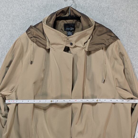 East 5th Women’s Trench Coat 2X Beige Hooded Lined Jacket Rain Windbreaker - Picture 7 of 16